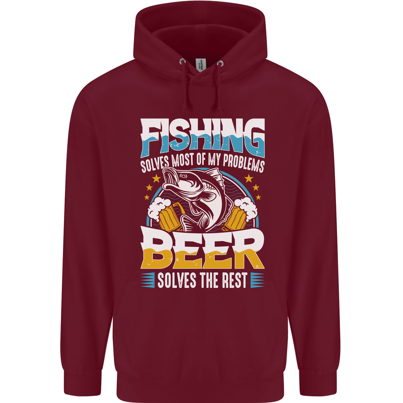 Fishing & Beer Funny Fisherman Alcohol Mens 80% Cotton Hoodie Maroon