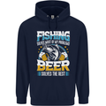 Fishing & Beer Funny Fisherman Alcohol Mens 80% Cotton Hoodie Navy Blue