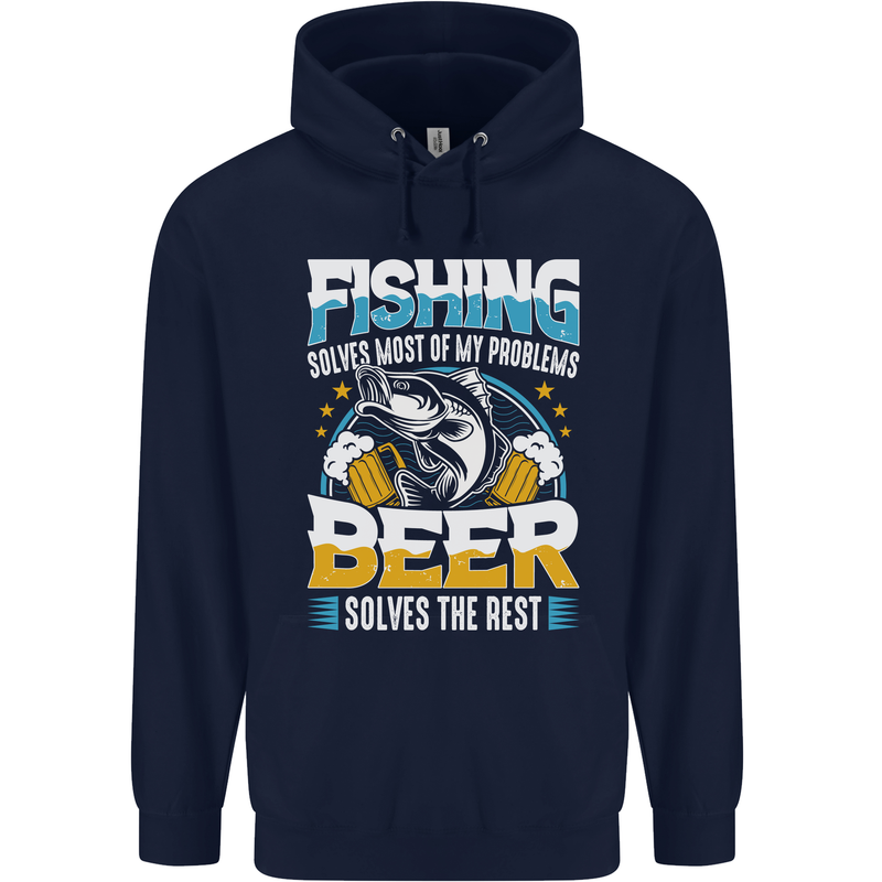Fishing & Beer Funny Fisherman Alcohol Mens 80% Cotton Hoodie Navy Blue