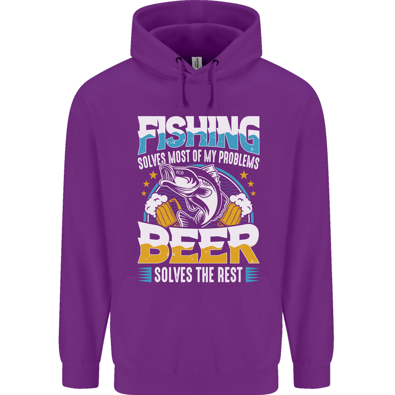 Fishing & Beer Funny Fisherman Alcohol Mens 80% Cotton Hoodie Purple