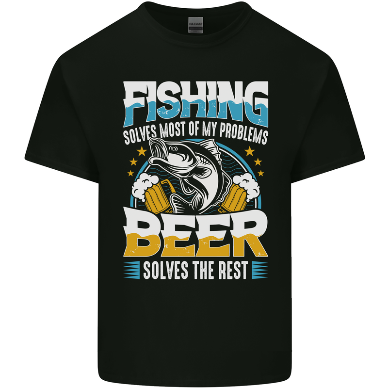 Fishing & Beer Funny Fisherman Alcohol Mens Cotton T-Shirt Tee Top Black