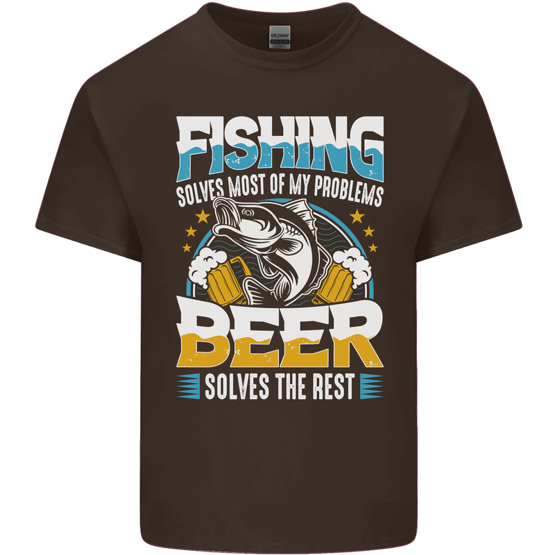 Fishing & Beer Funny Fisherman Alcohol Mens Cotton T-Shirt Tee Top Dark Chocolate