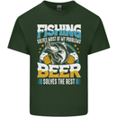 Fishing & Beer Funny Fisherman Alcohol Mens Cotton T-Shirt Tee Top Forest Green