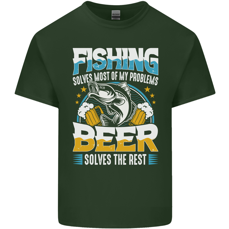 Fishing & Beer Funny Fisherman Alcohol Mens Cotton T-Shirt Tee Top Forest Green