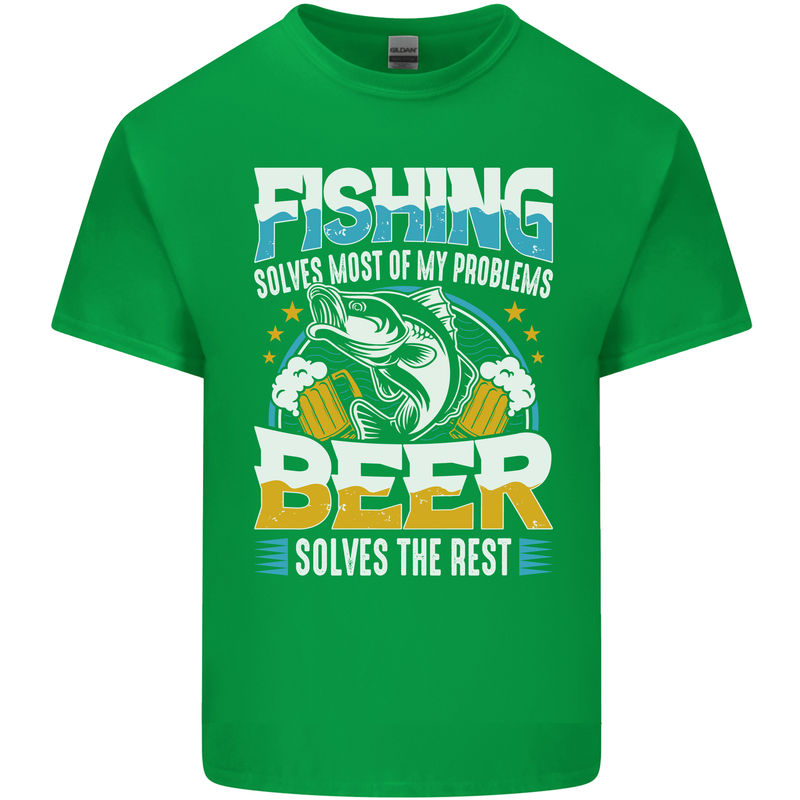 Fishing & Beer Funny Fisherman Alcohol Mens Cotton T-Shirt Tee Top Irish Green