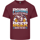 Fishing & Beer Funny Fisherman Alcohol Mens Cotton T-Shirt Tee Top Maroon