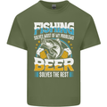 Fishing & Beer Funny Fisherman Alcohol Mens Cotton T-Shirt Tee Top Military Green