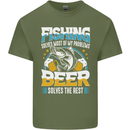 Fishing & Beer Funny Fisherman Alcohol Mens Cotton T-Shirt Tee Top Military Green