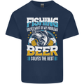 Fishing & Beer Funny Fisherman Alcohol Mens Cotton T-Shirt Tee Top Navy Blue