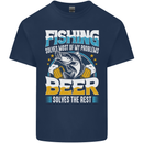 Fishing & Beer Funny Fisherman Alcohol Mens Cotton T-Shirt Tee Top Navy Blue