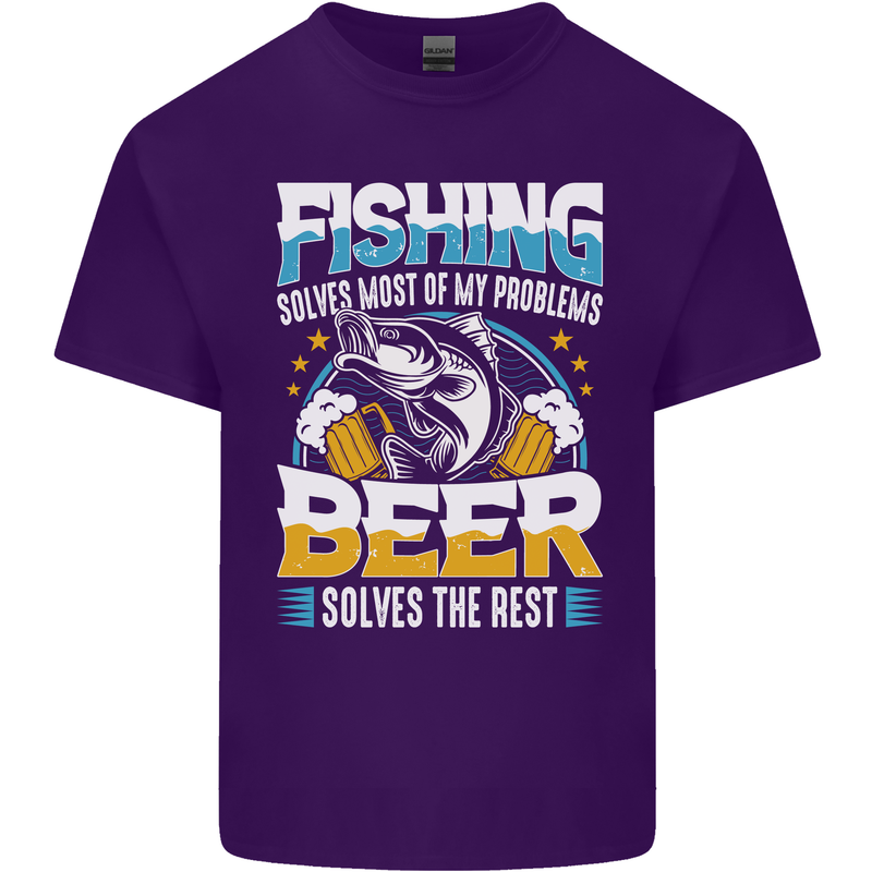 Fishing & Beer Funny Fisherman Alcohol Mens Cotton T-Shirt Tee Top Purple