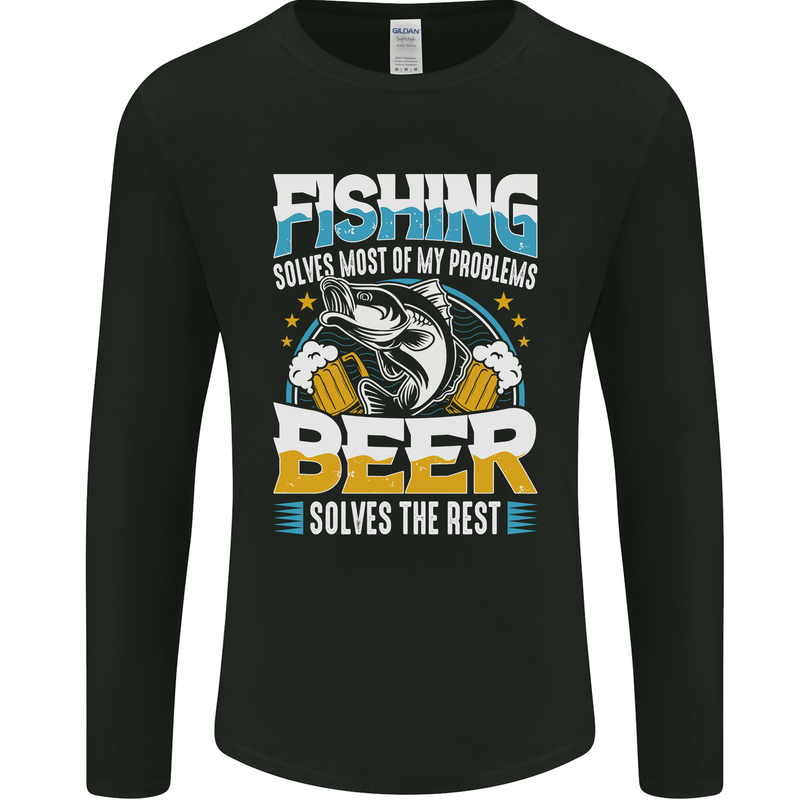 Fishing & Beer Funny Fisherman Alcohol Mens Long Sleeve T-Shirt Black
