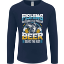 Fishing & Beer Funny Fisherman Alcohol Mens Long Sleeve T-Shirt Navy Blue