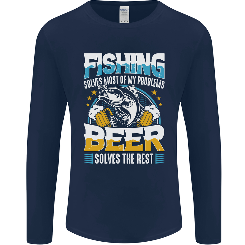 Fishing & Beer Funny Fisherman Alcohol Mens Long Sleeve T-Shirt Navy Blue