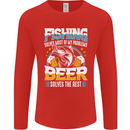 Fishing & Beer Funny Fisherman Alcohol Mens Long Sleeve T-Shirt Red