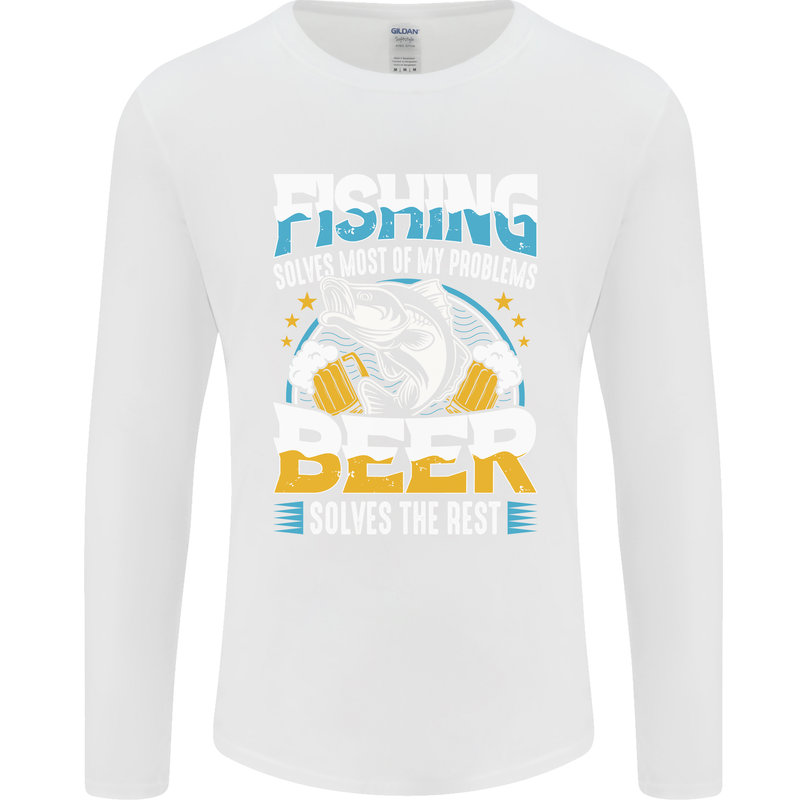 Fishing & Beer Funny Fisherman Alcohol Mens Long Sleeve T-Shirt White