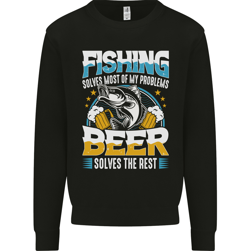 Fishing & Beer Funny Fisherman Alcohol Mens Sweatshirt Jumper Black