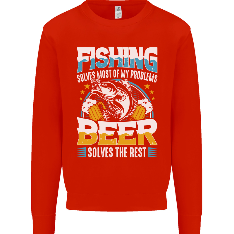Fishing & Beer Funny Fisherman Alcohol Mens Sweatshirt Jumper Bright Red