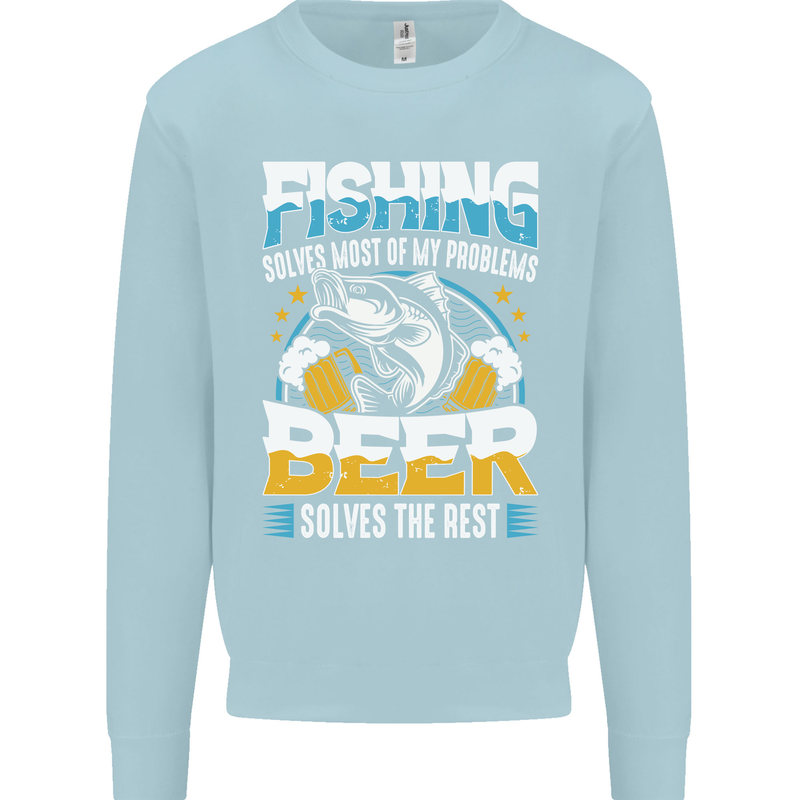Fishing & Beer Funny Fisherman Alcohol Mens Sweatshirt Jumper Light Blue