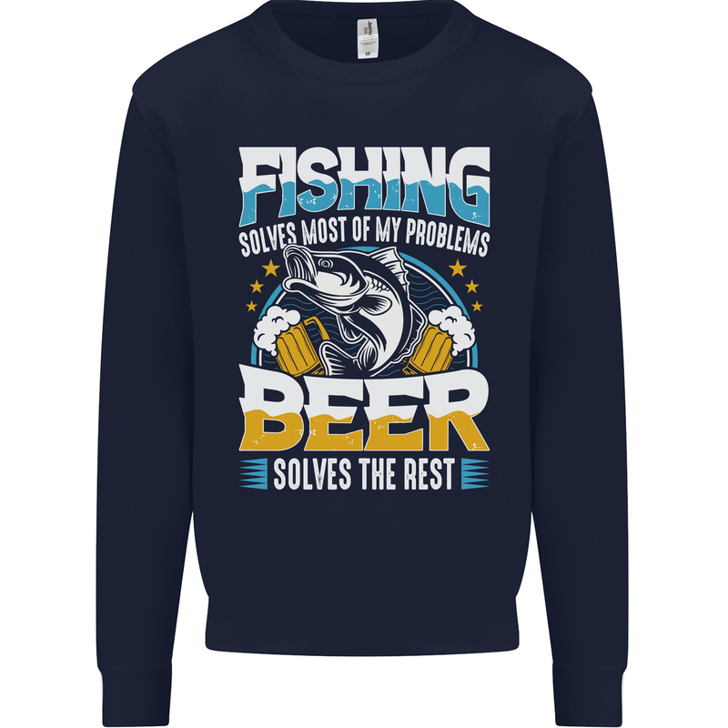 Fishing & Beer Funny Fisherman Alcohol Mens Sweatshirt Jumper Navy Blue