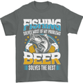 Fishing & Beer Funny Fisherman Alcohol Mens T-Shirt Cotton Gildan Charcoal