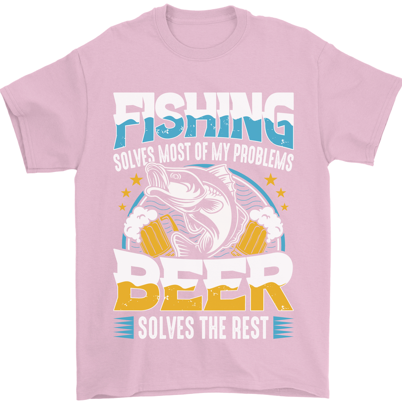 Fishing & Beer Funny Fisherman Alcohol Mens T-Shirt Cotton Gildan Light Pink