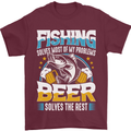 Fishing & Beer Funny Fisherman Alcohol Mens T-Shirt Cotton Gildan Maroon