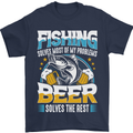 Fishing & Beer Funny Fisherman Alcohol Mens T-Shirt Cotton Gildan Navy Blue