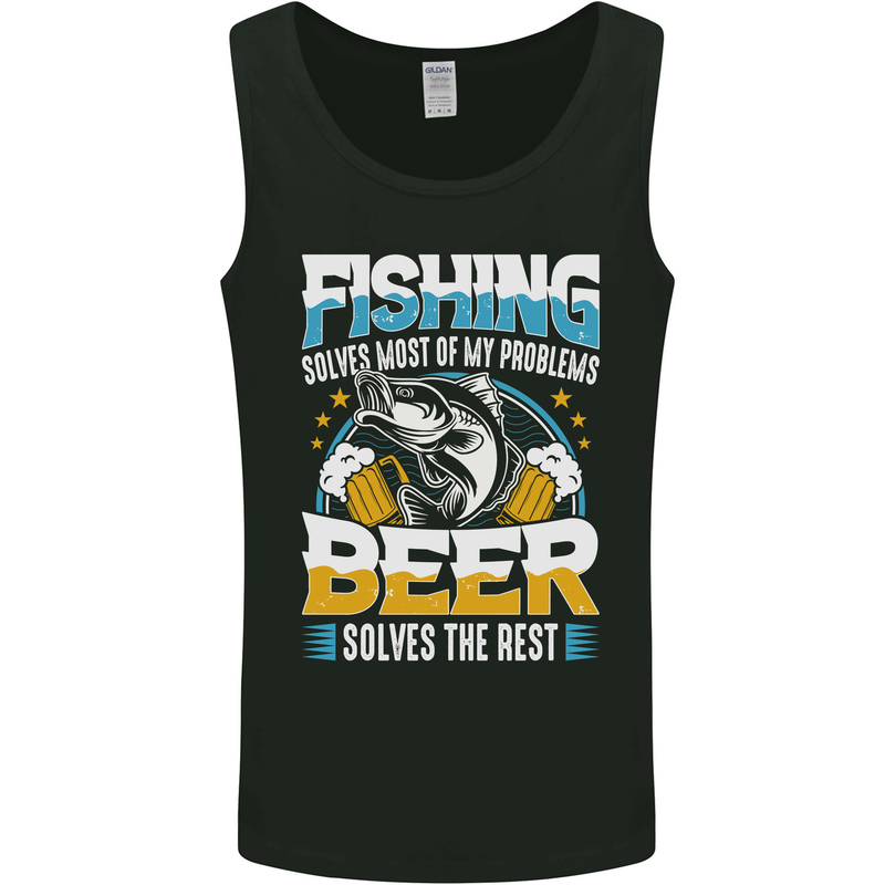 Fishing & Beer Funny Fisherman Alcohol Mens Vest Tank Top Black