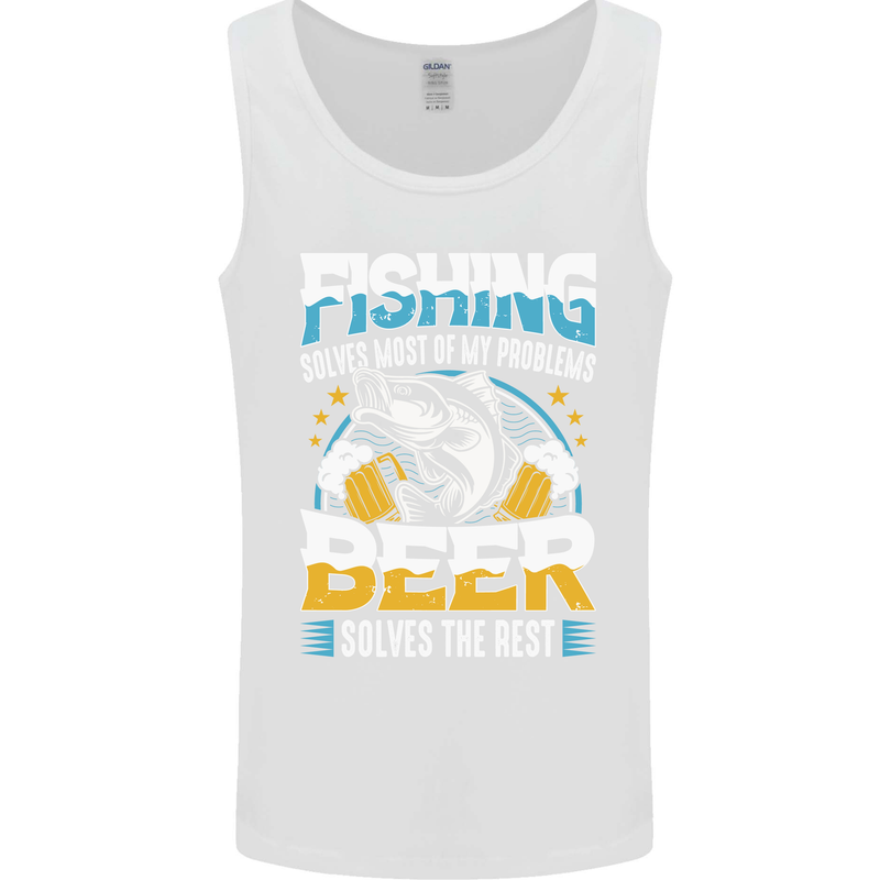 Fishing & Beer Funny Fisherman Alcohol Mens Vest Tank Top White