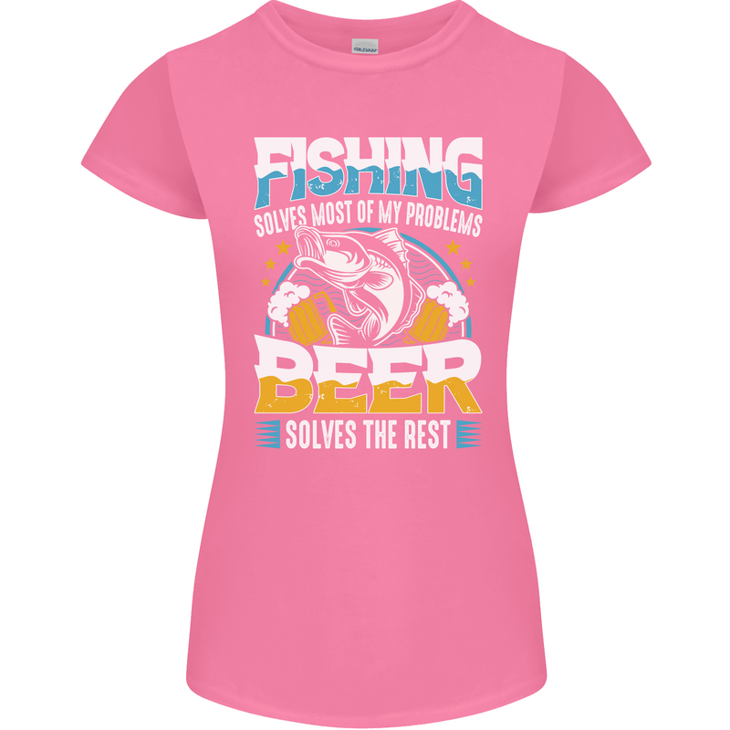 Fishing & Beer Funny Fisherman Alcohol Womens Petite Cut T-Shirt Azalea