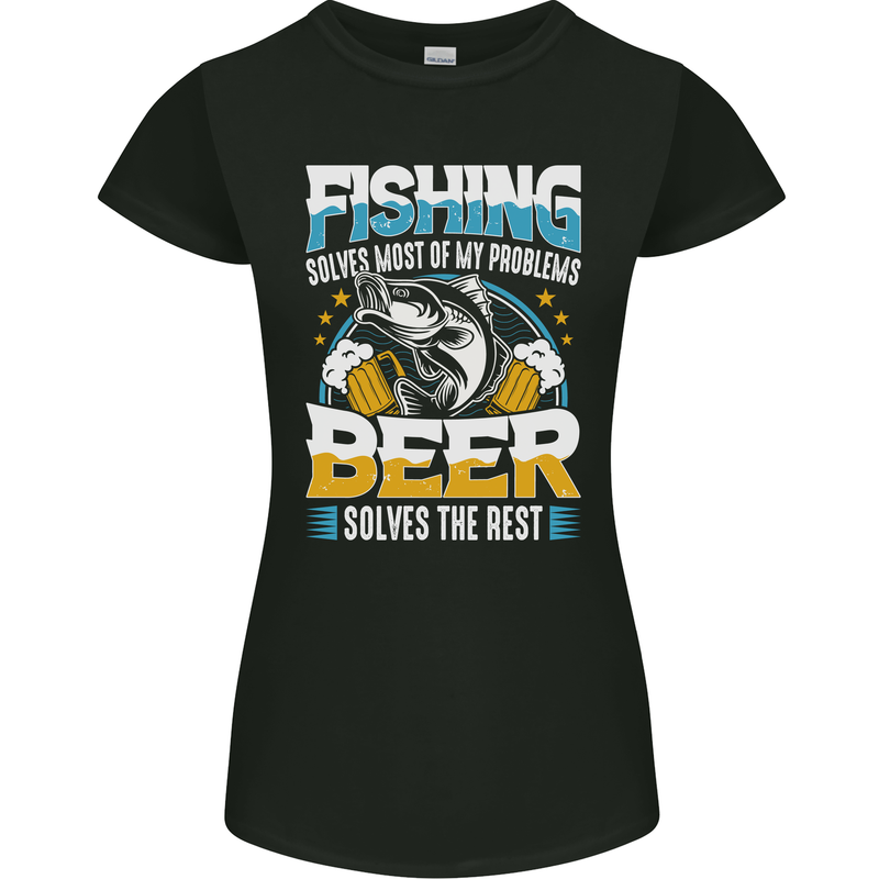 Fishing & Beer Funny Fisherman Alcohol Womens Petite Cut T-Shirt Black