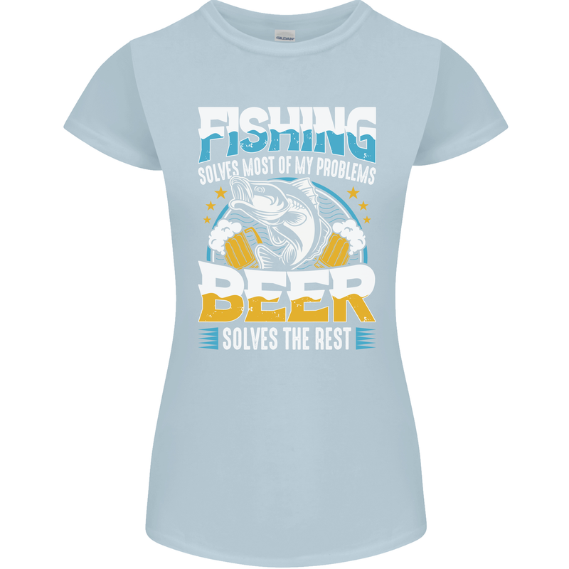 Fishing & Beer Funny Fisherman Alcohol Womens Petite Cut T-Shirt Light Blue