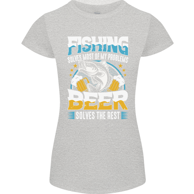 Fishing & Beer Funny Fisherman Alcohol Womens Petite Cut T-Shirt Sports Grey
