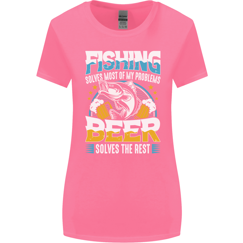 Fishing & Beer Funny Fisherman Alcohol Womens Wider Cut T-Shirt Azalea