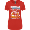 Fishing & Beer Funny Fisherman Alcohol Womens Wider Cut T-Shirt Red