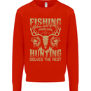 Fishing & Hunting Fisherman Hunter Funny Kids Sweatshirt Jumper Bright Red