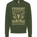 Fishing & Hunting Fisherman Hunter Funny Kids Sweatshirt Jumper Forest Green