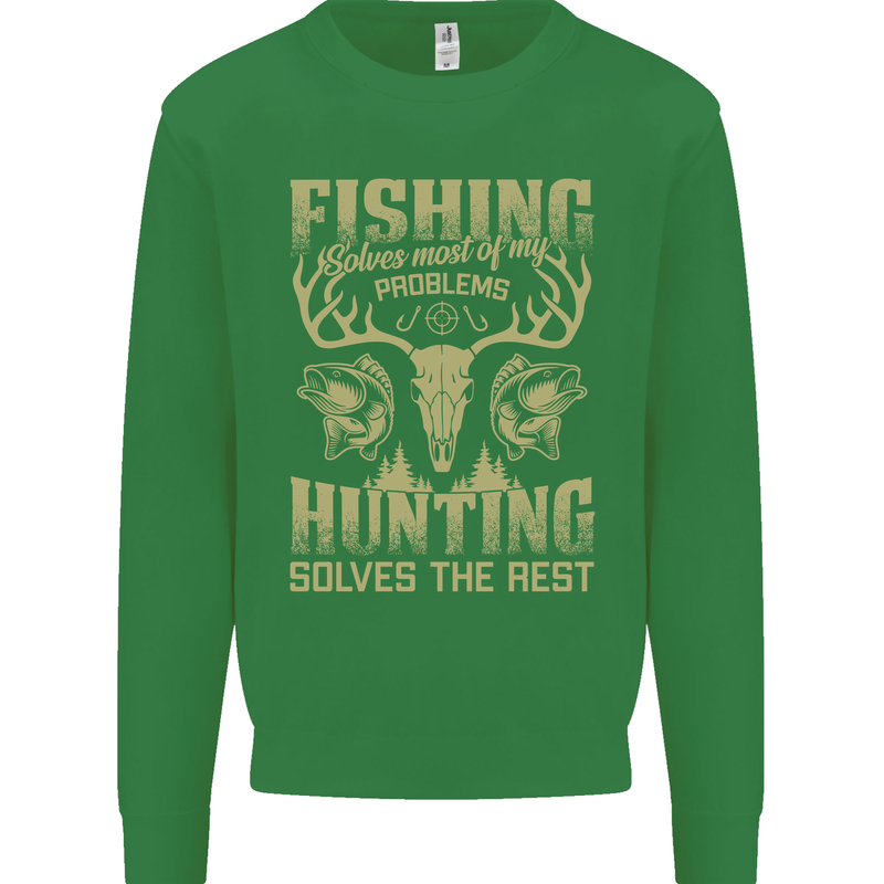 Fishing & Hunting Fisherman Hunter Funny Kids Sweatshirt Jumper Irish Green