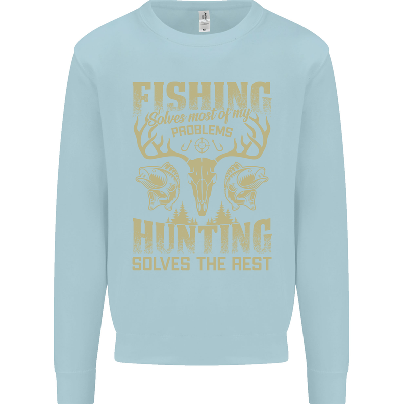 Fishing & Hunting Fisherman Hunter Funny Kids Sweatshirt Jumper Light Blue