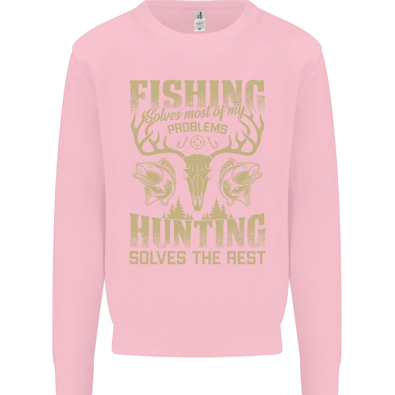 Fishing & Hunting Fisherman Hunter Funny Kids Sweatshirt Jumper Light Pink