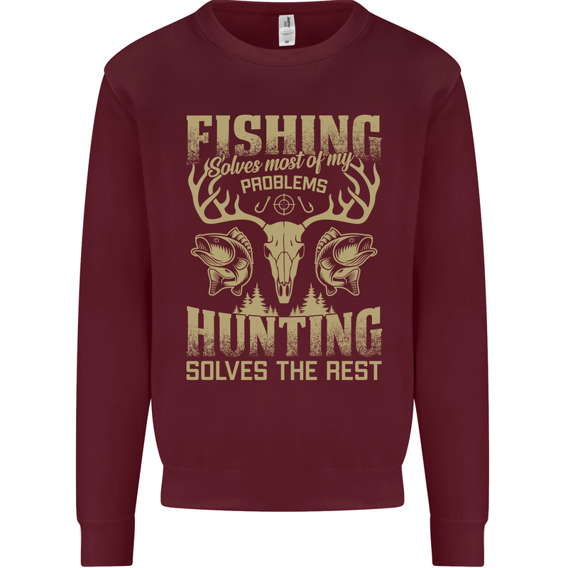 Fishing & Hunting Fisherman Hunter Funny Kids Sweatshirt Jumper Maroon