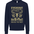 Fishing & Hunting Fisherman Hunter Funny Kids Sweatshirt Jumper Navy Blue
