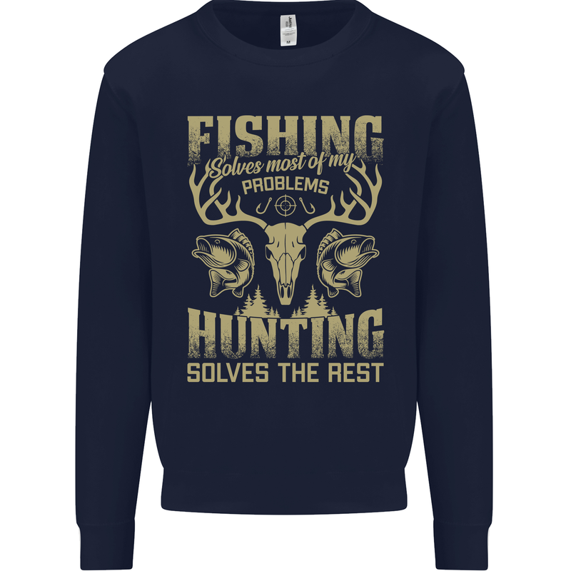 Fishing & Hunting Fisherman Hunter Funny Kids Sweatshirt Jumper Navy Blue