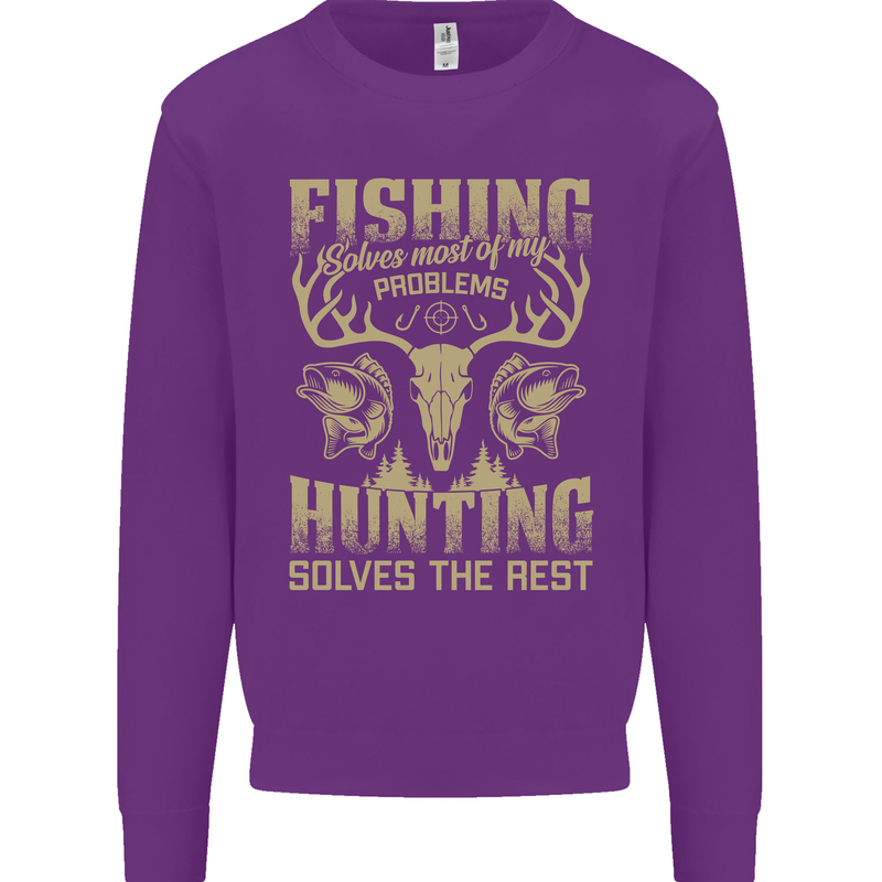 Fishing & Hunting Fisherman Hunter Funny Kids Sweatshirt Jumper Purple