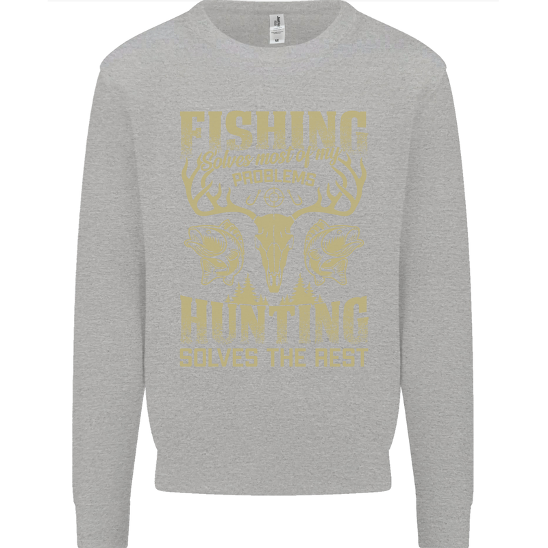 Fishing & Hunting Fisherman Hunter Funny Kids Sweatshirt Jumper Sports Grey