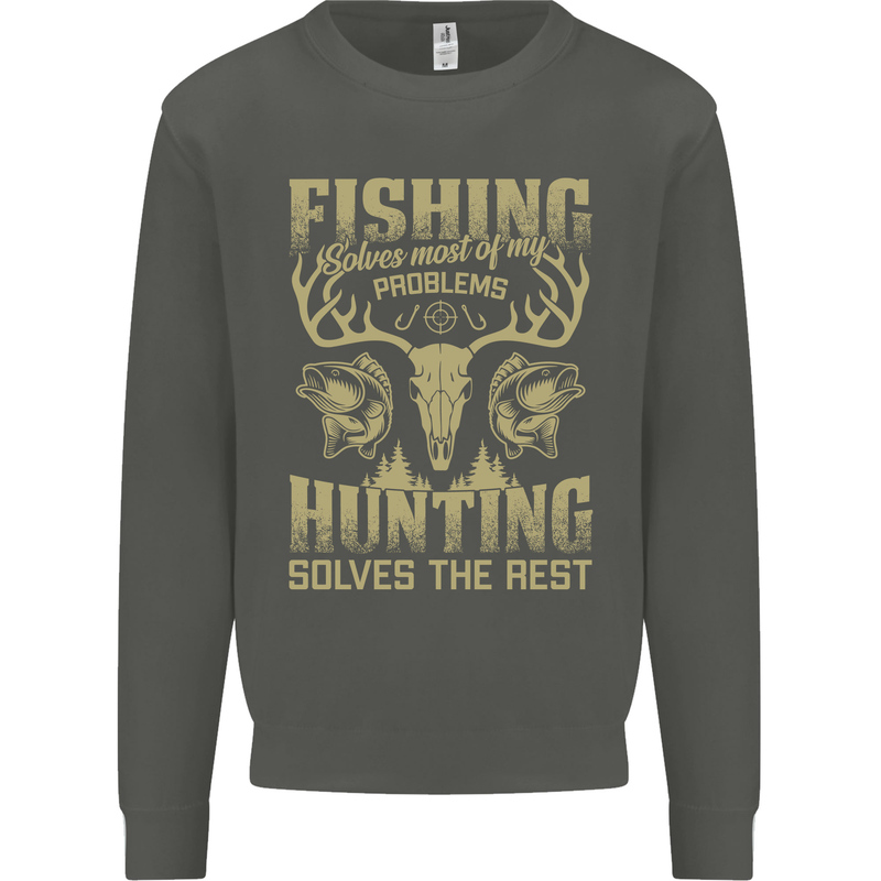 Fishing & Hunting Fisherman Hunter Funny Kids Sweatshirt Jumper Storm Grey