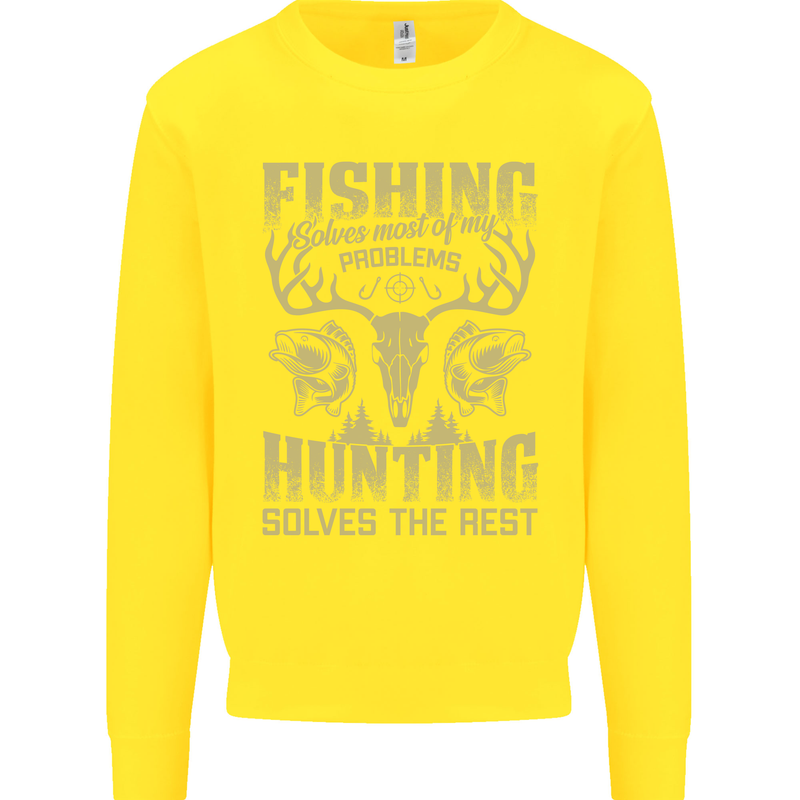 Fishing & Hunting Fisherman Hunter Funny Kids Sweatshirt Jumper Yellow
