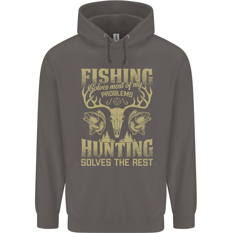 Fishing & Hunting Fisherman Hunter Funny Mens 80% Cotton Hoodie Charcoal
