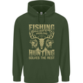 Fishing & Hunting Fisherman Hunter Funny Mens 80% Cotton Hoodie Forest Green